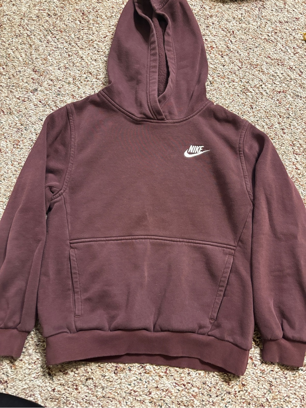 Nike kids Maroon Pullover Hoodie classic with White Swoosh